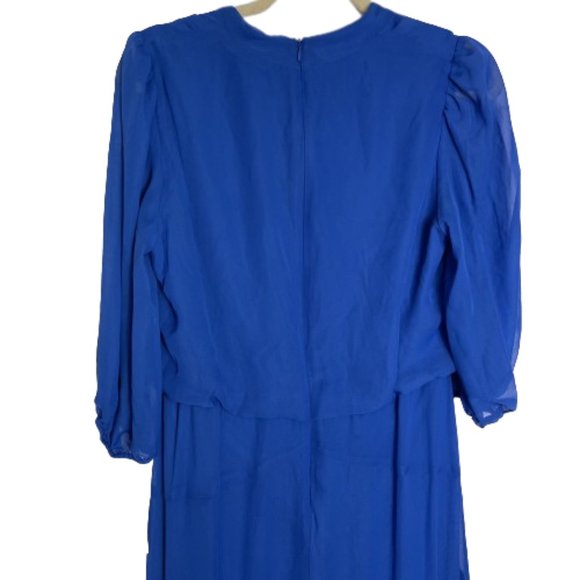 Taylor Elbow Sleeve V-Neck Waist Tie Solid High-Low A-line Chiffon Dress - Picture 12 of 13